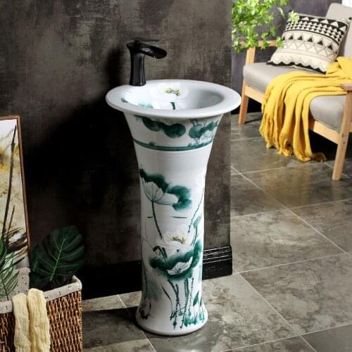 Art Pillar Basin Ceramic Pillar Washbasin Bathroom Ground-type Washbasin Balcony Integrated Washbasin pedestal basin