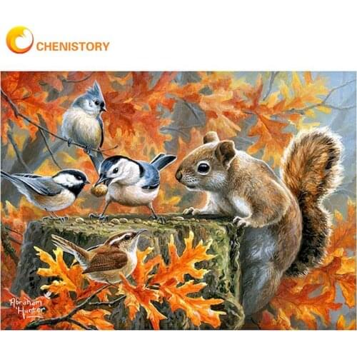 CHENISTORY 40x50cm Painting By Numbers Squirrel With Birds Paint Kids Hand Painted Acrylic Paint Draw On Color Canvas Home Decor