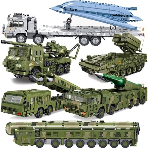 China Modern Army Military Vehicle Trucks SCUD Launcher Sets Building Blocks Bricks Toys Tanks Antitank Missile Car DF-17 DF-41