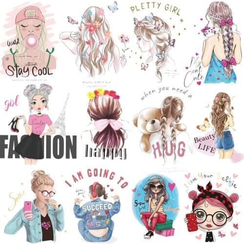 Beautiful Girl Cartoon Patch Animal Thermo Stickers On Clothes Iron On Transfers For Clothing Bike/Anime Applique On Clothes Diy