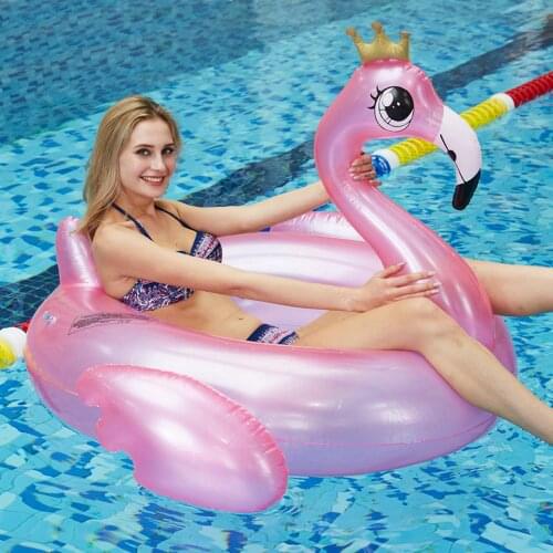 Summer Adult Thicken Swimming Ring Golden Crown Creative Cartoon Flamingo Floating Swimming Ring Inflatable Water Toy