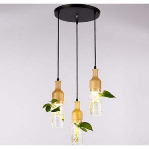 Plant chandelier Modern minimalist creative bar plant lamp Restaurant living room glass bottle chandelier led lighting fixture