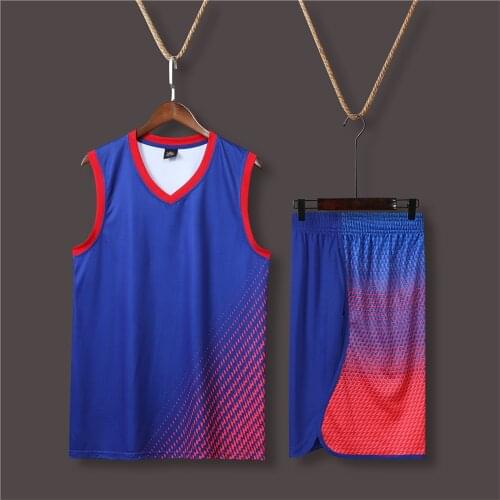 XBFX101 Trendy Pattern Sports Uniform For Men Quick Dry Summer Basketball Jerseys Shorts With Self Fabric V Neck And Sleeve Cuff