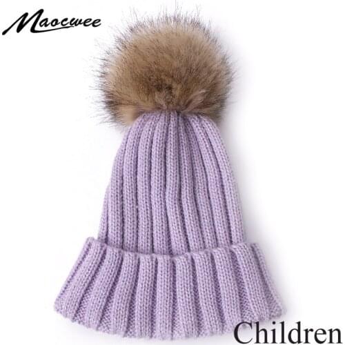 2020 New Style Beanie Hat Fashion Winter Spring Hats For Children Hat Skullies Beanies PomPom Faux Fur Hat For Girls Cap Bonnet
