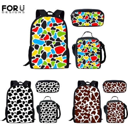 FORUDESIGNS New Arrival Unisex Child Teens Backpack Set Mix Color Cow Pattern 3D Print Boys Girls Student School Bags Mochilas