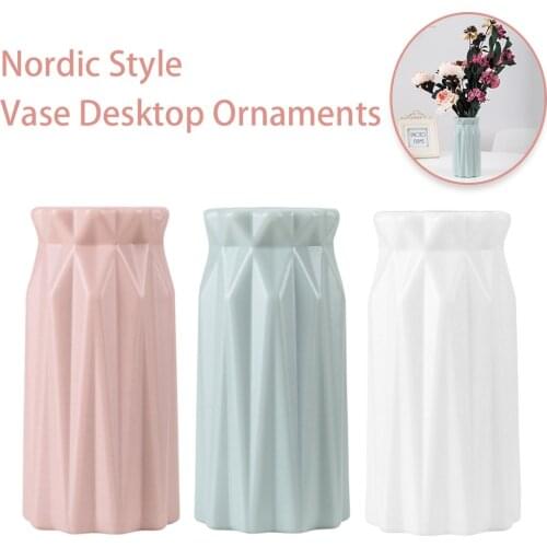 Nordic Style Plastic Vase Rhombus Flower Bottle Pot Minimalist Floral Arrangements Home Office Desktop Decor Dry Flower Holder