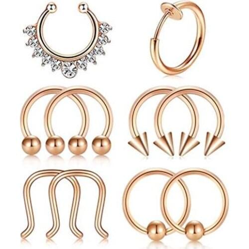 Fake Nose Septum Rings Hoop 16g Surgical Steel Horseshoe Barbell Spring Tragus Lobe Helix Cartilage Earrings Piercing for Women