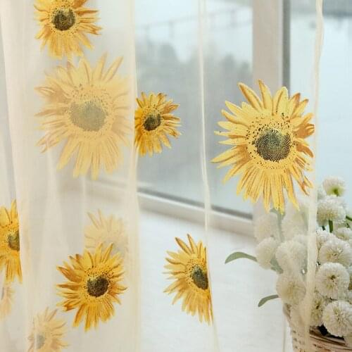 Sunflower Printing Transparent Curtains Window Screen Fashion Voile Modern Tulles Curtains for Living Dining Room Bedroom