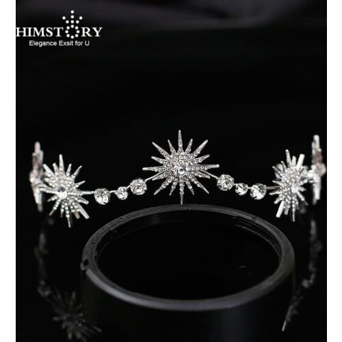 Himstory Luxury Sparkly Crystal Star Tiaras Crowns Hair Hoop Bride Headdress Rhinestone Hairbands Wedding Hair Accessories