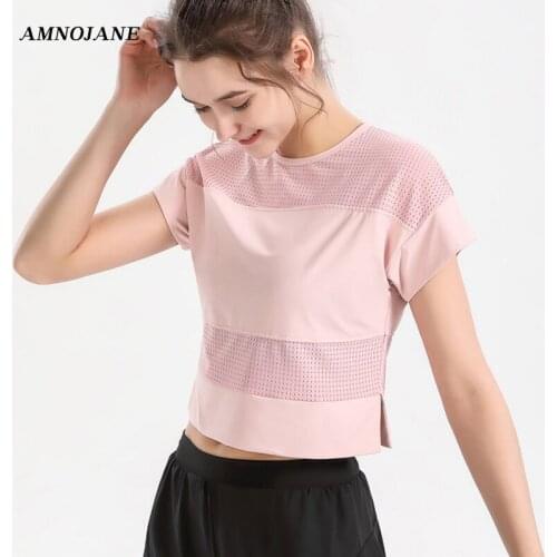 Sport Running Jacket Women Sports Top Womens Mesh Yoga Shirt Short Sleeve T-Shirt Crop Top Mujer Workout Exercise Gym Clothing