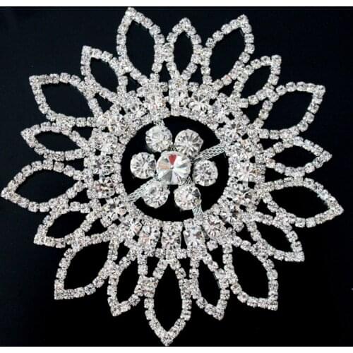 10.5cm glass crystal rhinestone applique Flower Shape Siver Base wedding Belt Applique Sew on Wedding Dress Decoration