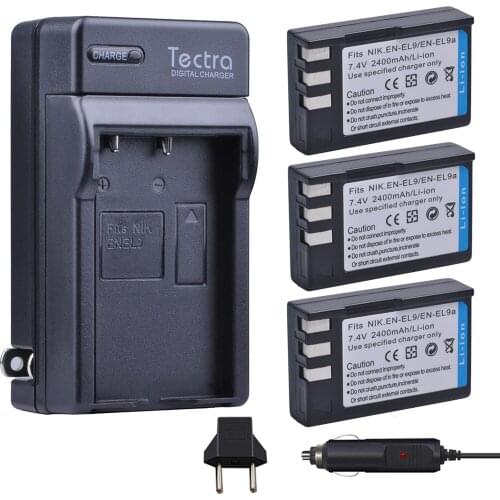 Tectra 3Pcs EN-EL9 EN-EL9A EN EL9 EN EL9A Li-ion Bateria + Digital Charger for Nikon D60 D40 D40X D5000 D3000 MH-23