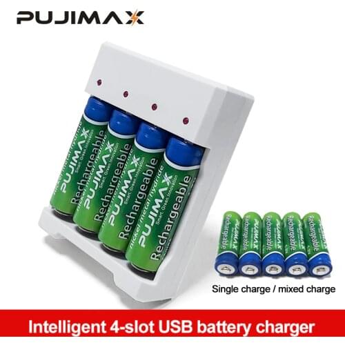 PUJIMAX Universal USB Output 4Slot Battery Charger Adapter For AA / AAA Battery Rechargeable Quick Charge Battery Charging Tools
