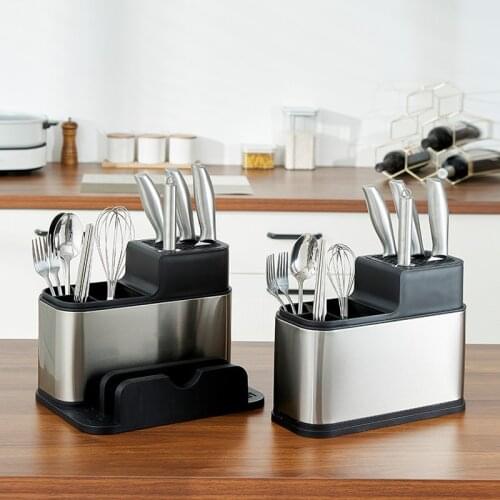 Countertop Storage Organizer Stainless Steel Plastic Kitchen Utensils Rack Knife Stand Tableware Holder Cutting Board Holder