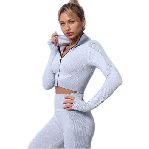 Womens Sportwear Yoga Set 2/3pcs Workout Clothes for Women Leggings Set with Zipper Exercise Bra Top Long Shirt Fitness Clothing