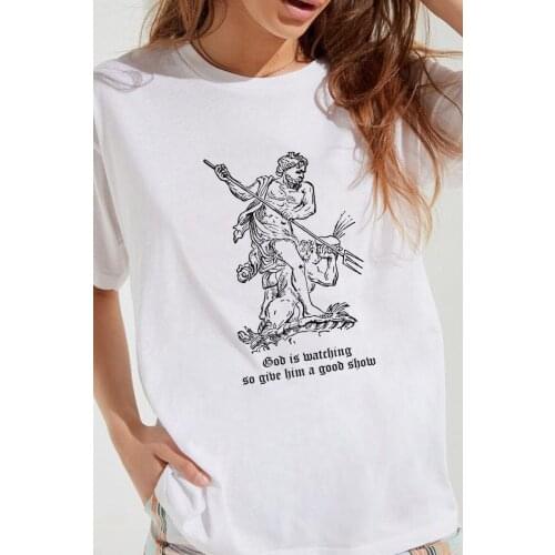 God Is Watching Vintage Fashion T-Shirt Women Tumblr Fashion Grunge Aesthetic Graphic Tee Female Casual Short Sleeve Tee Top