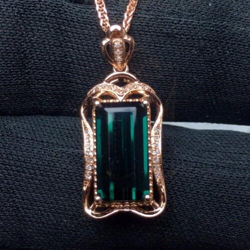 Fine Jewelry Real 18 K Rose Gold 100% Natural Blue Tourmaline 3.7ct Female Diamonds Gemstone Diamond Womens Pendants Necklaces
