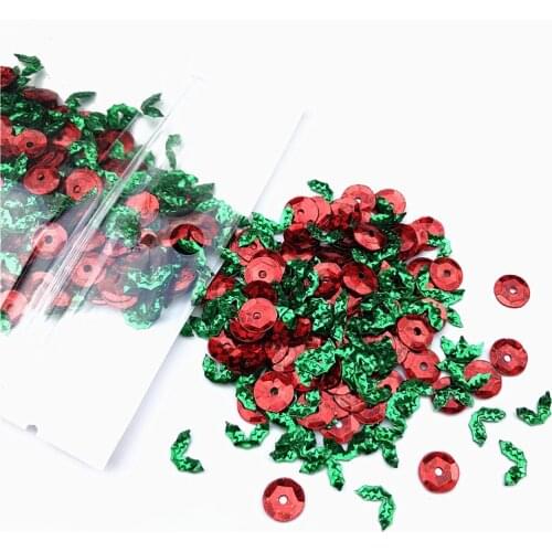 15g/Pack Mixed Red Green 6-10mm Holly Berry Tree Leaf Loose Sequins Paillettes Christmas Decoration, Women Garments Sewing Craft