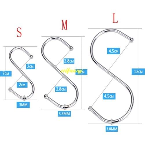 500pcs/lot 7cm /8cm /12cm Stainless Steel Practical Hooks S Shape Kitchen Railing S Hanger Hook Clasp Holder Hooks