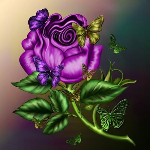 5D Diamond Painting "Purple Rose" Flower Butterfly DIY Round Diamond Embroidery Kit Inlaid Home Decoration