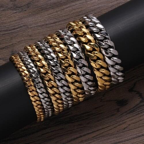 8mm 10mm 12mm 14mm 7inch 8inch Stainless Steel Bracelet for men Jewelry with Brass setting CZ clasp hip hop BB001
