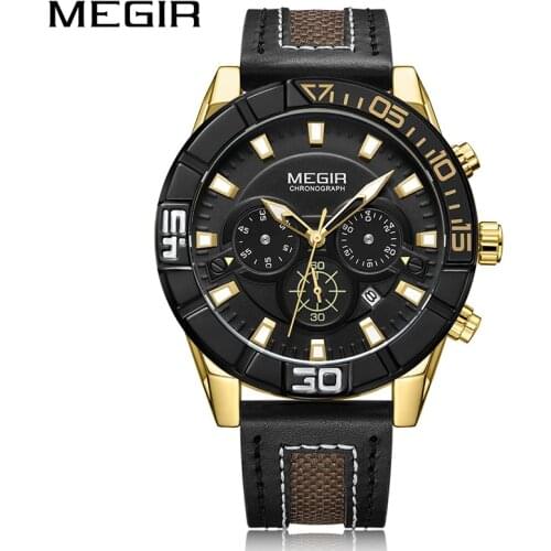 Relogio Masculino MEGIR Mens Watches Top Brand Luxury Quartz Gold Watch Men Casual Leather Military Waterproof Sport Wrist Watch