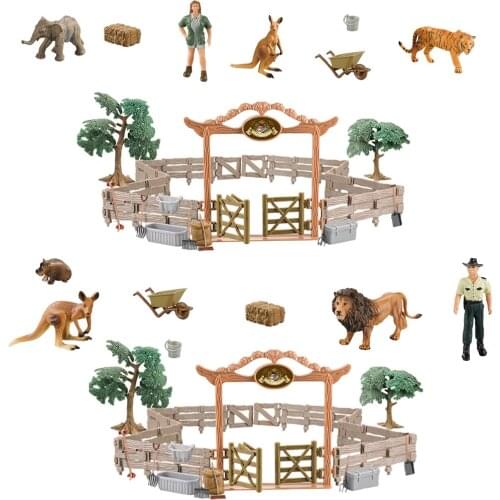 Animal Models Toys Kit Jungle Farm Scene Fence Action Figure Figurines Set