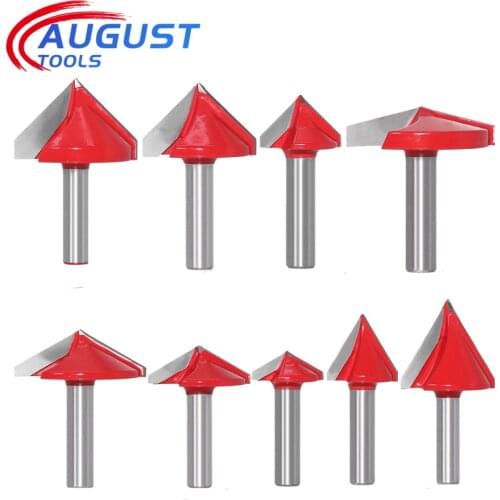 AUGT V Bit CNC Solid Carbide End Mill 3D 8mm shank Router Bits Wood Cutters 60 90 120 150 Deg Tungsten Woodworking Milling Cutte