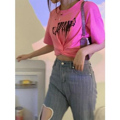 Short sleeve T - shirt female new summer 2021 loose design sense small public sweet spice girl short top crop