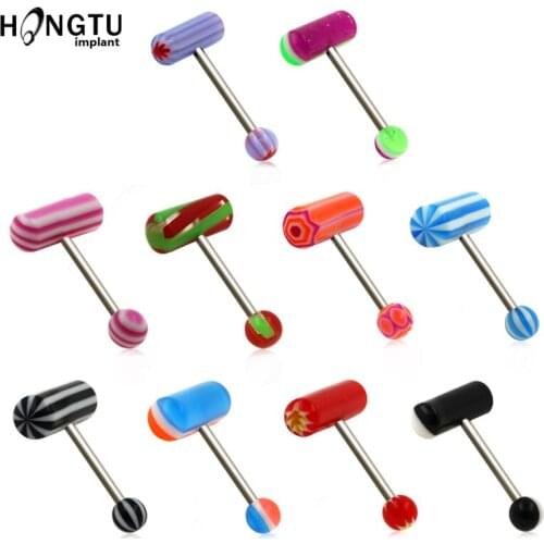 Capsule Barbell Tongue Ring Acrylic Pill Tongue Piercing Ball Nipple Rings Helix Tragus Lip Piercing Lengua Body Jewelry