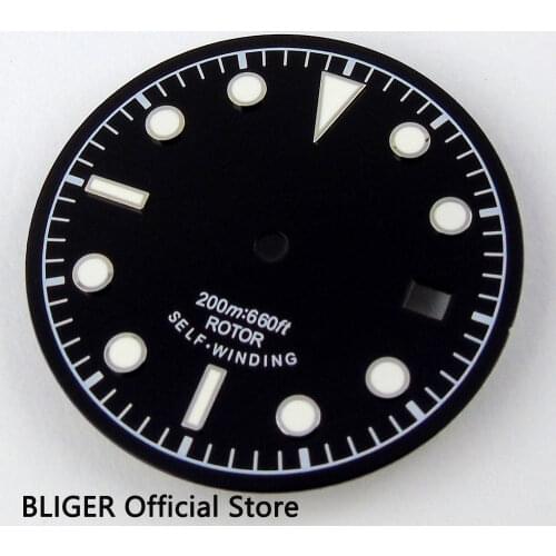 Classic 30.4mm Black Sterile Dial Luminous Marks Date Window Watch Dial Fit For ETA 2824 2836 Miyota 8215 8205 Movement D25