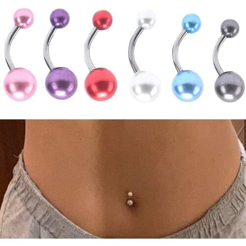 1PCS Pearl Color Ball Navel Ring Belly Button Bar Body Jewelry Navel Piercing Stainless Steel Belly Ring
