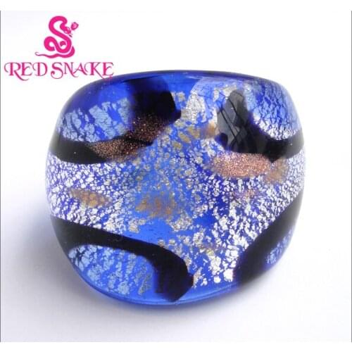 RED SNAKE Fashion Ring Handmade Silver color foil Blue with black line Murano Glass Ring