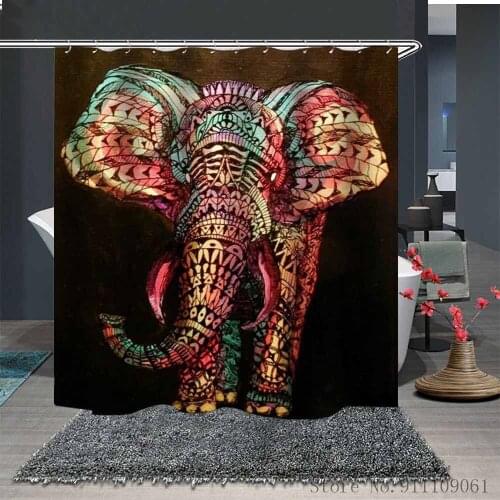 Creative Art Style Elephant 3D Printed Polyester Shower Curtains Bathroom Partition Waterproof and Mildew Proof Home Decoration
