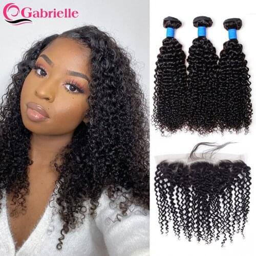 Kinky Curly Bundles with Frontal Brazilian Human Hair Lace Frontal with Bundles Remy Hair Weave Bundle with Frontal Gabrielle