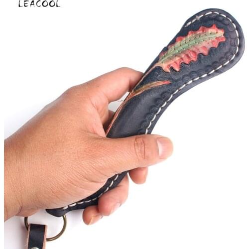 LEACOOL Handmade Boston Racket Gryene Jack Sap Genuine Leather Coin Purse Bag Carving 18CM Self Defense Multi Function EDC Tool