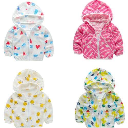 2021 Summer Childrens Hooded Sun Protection Clothing Boys Girls Cartoon Long Sleeved Air Conditioning Beach Jacket Outwear