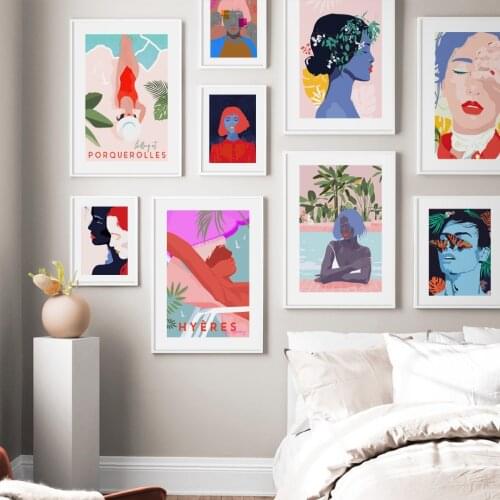 Minimalism figure Beach Leaf Plant Wall Art Canvas Painting Nordic Vintage Posters And Print Wall Pictures For Living Room Decor