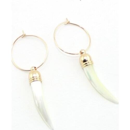 Trendy Light Yellow Gold Color Alloy Ox Horn White Shell Drop Earrings for Women Jewelry