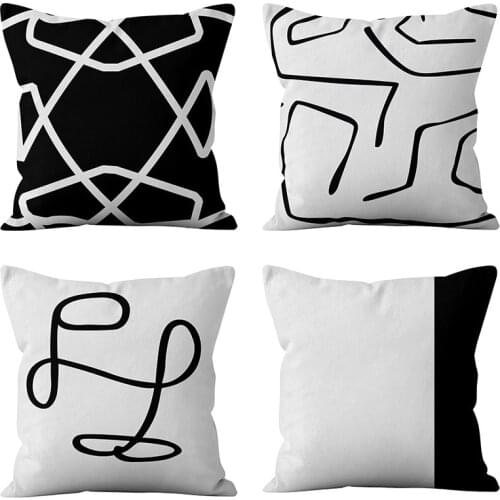 SHEIN Explosive Geometric Pillowcase Black and White Simple Geometric Abstract Pillowcase Polyester Short Plush Pillowcase