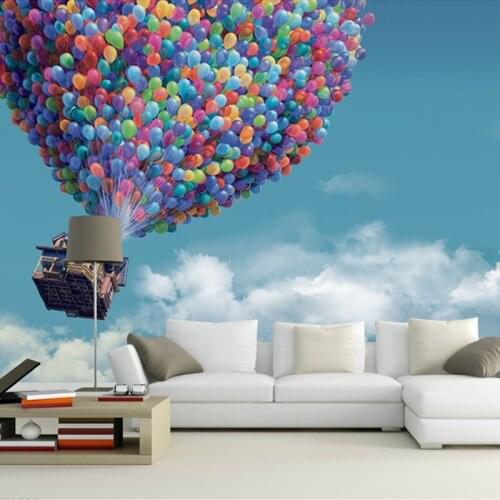 Custom Size Blue Sky White Clouds Flying Balloon Photo Mural For Bedroom Living Room Decor High Quality Non-woven 3D Wallpaper