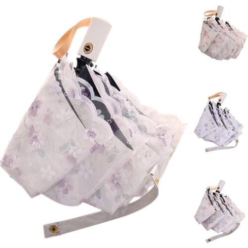 Fully Automatic Lace Sun Umbrella Three-Folding Double Layer Anti-UV Sun and Rain Dual-Purpose Parasol Ladies Umbrella