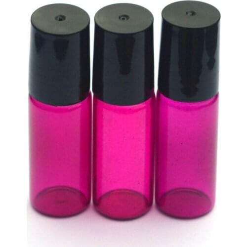 Rose Empty Perfume Sample Roll on Glass Bottles Essential Oil Roller 5ml Bottles with black Plastic Refillable Bottle 10pcs