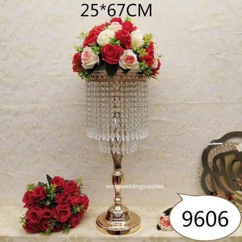 Wedding Road Lead Flower Table Stand Hanging Crystal Gold Table Centerpiece Wedding Decoration senyu2381