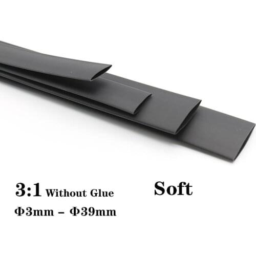 3:1 Heat Shrink Tube without Glue Polyolefin Cable Wire Tubing Sleeving Black Soft Dia 3 4.5 6 9 12 15 18 24 28 30 39 mm