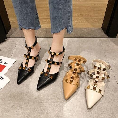 Point-toe high-heeled shoes for womens spring Korean edition fashion all-match bun head rivet stiletto sandals trend