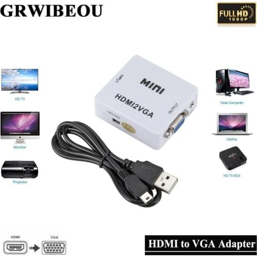 Grwibeou Original HD 1080P MINI HDMI to VGA Converter With Audio HDMI 2 VGA Video Adapter Box Adapter For Xbox360 PC DVD PS3 PS4