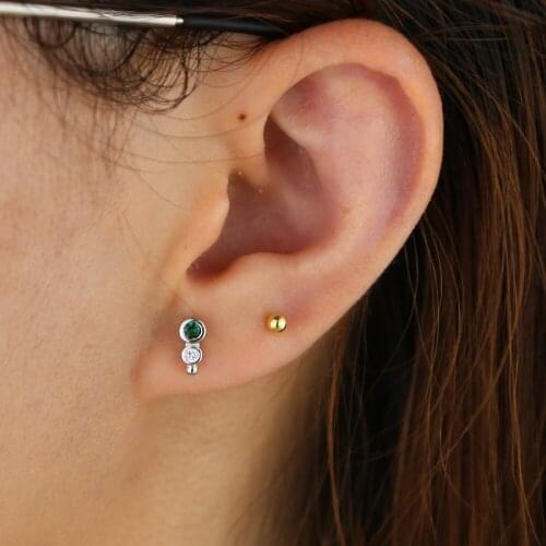 100% 925 sterling silver green cz stone paved mini stud earring for women lady tiny stud earring