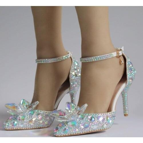 European Women Wedding Shoes Female White Drill Rhinestone Sandals Stiletto Pointed Bridal Pumps High Heels