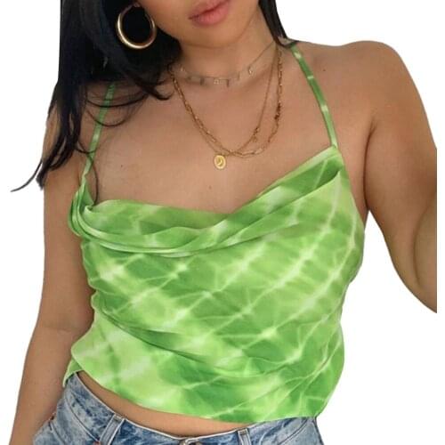 Y2k Green Tie Dye Backless Bandage Party Camis Tops Women Fashion Summer Sexy Side Stretch Chic Vintage Sweet Crop Tops